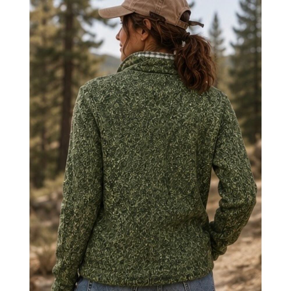 Woolrich Green Marled Quarter Zip Sweater Lt Olive Green GorpCore Hiking Large - Picture 2 of 12